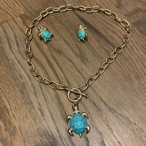 Sea turtle necklace and earring set